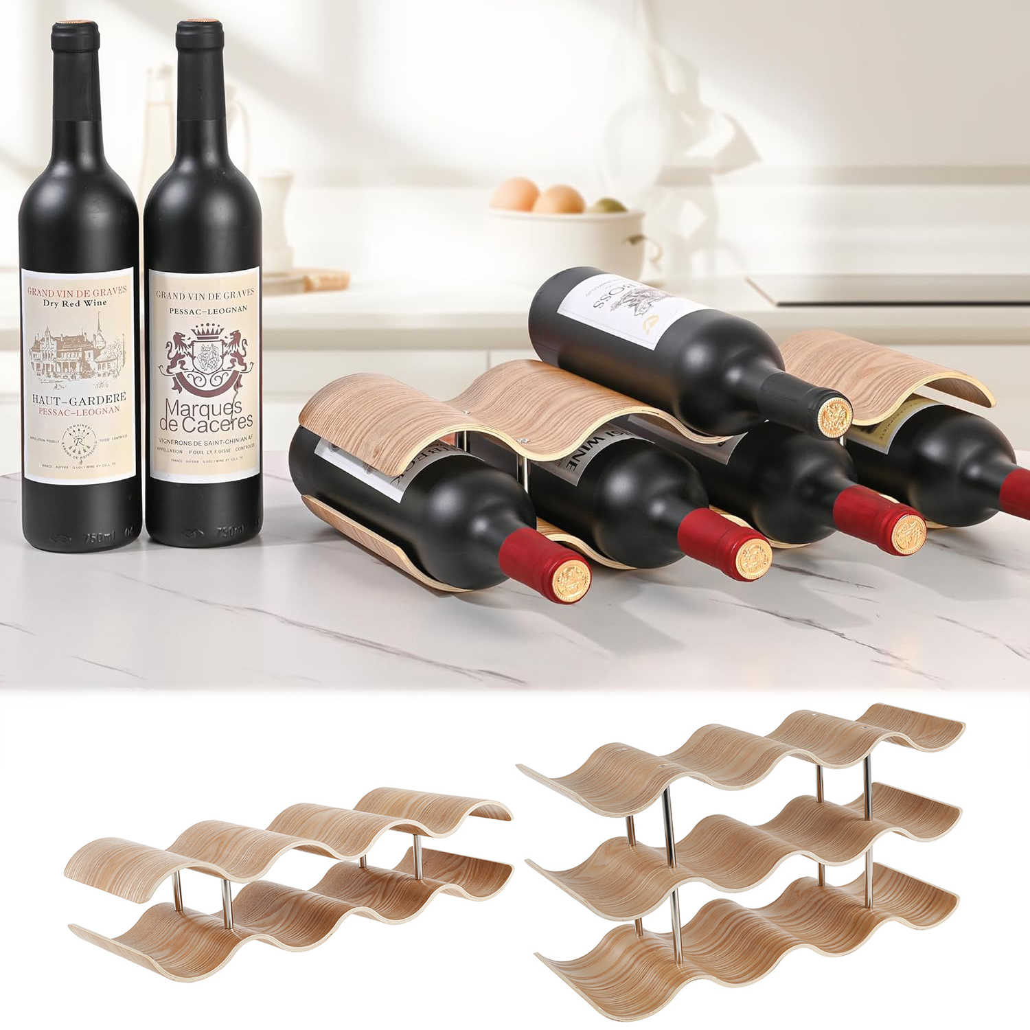 2/3-Tier Wooden Wine Rack Wavy - Kitchen Appliances Cabinet ulasan dan harga