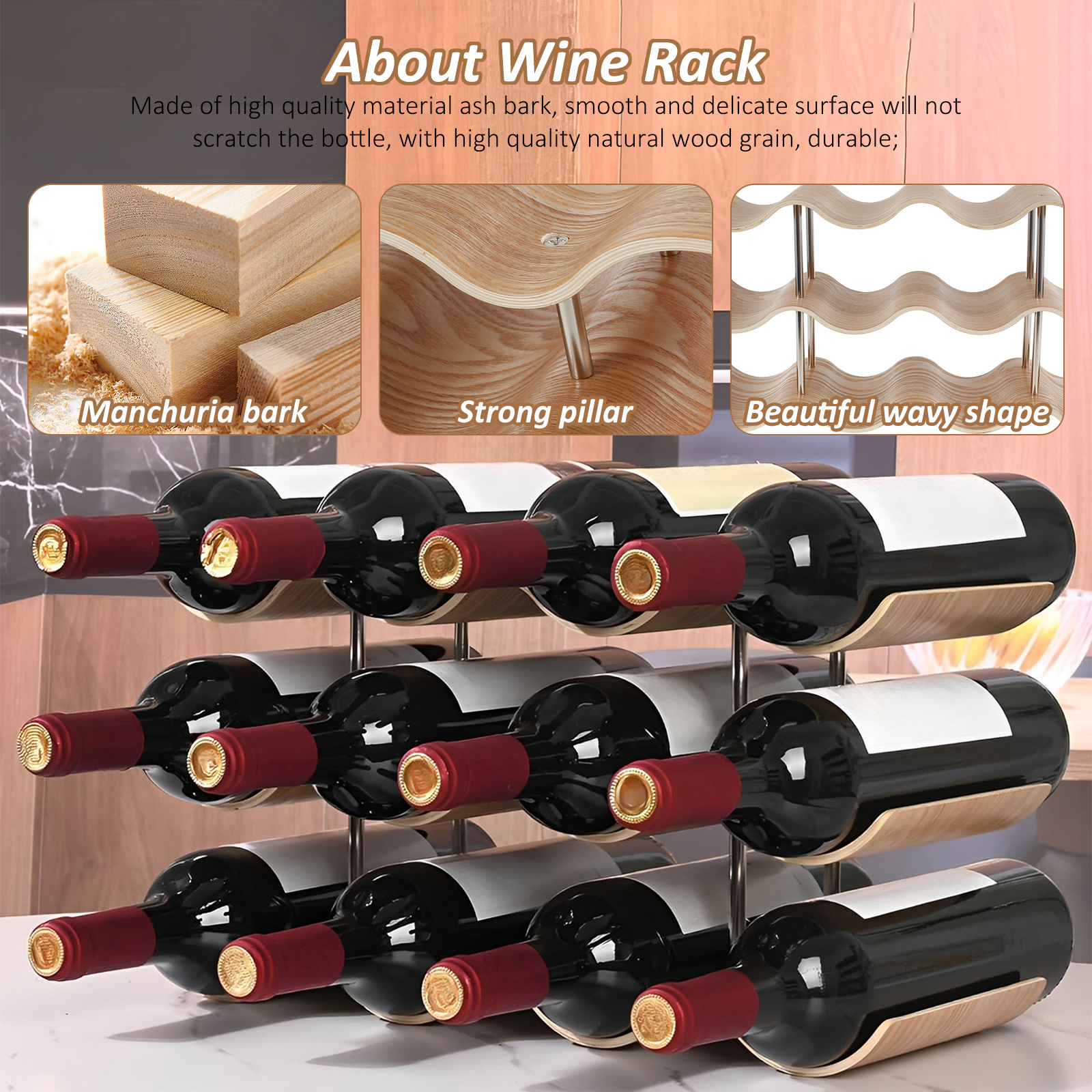 2/3-Tier Wooden Wine Rack Wavy - Kitchen Appliances Cabinet ulasan dan harga